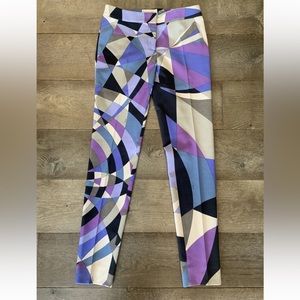 Emilio Pucci Geometric Print Slim Pants in Purple, Blue, Black & Cream